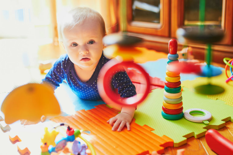 baby having tummy time on the floor