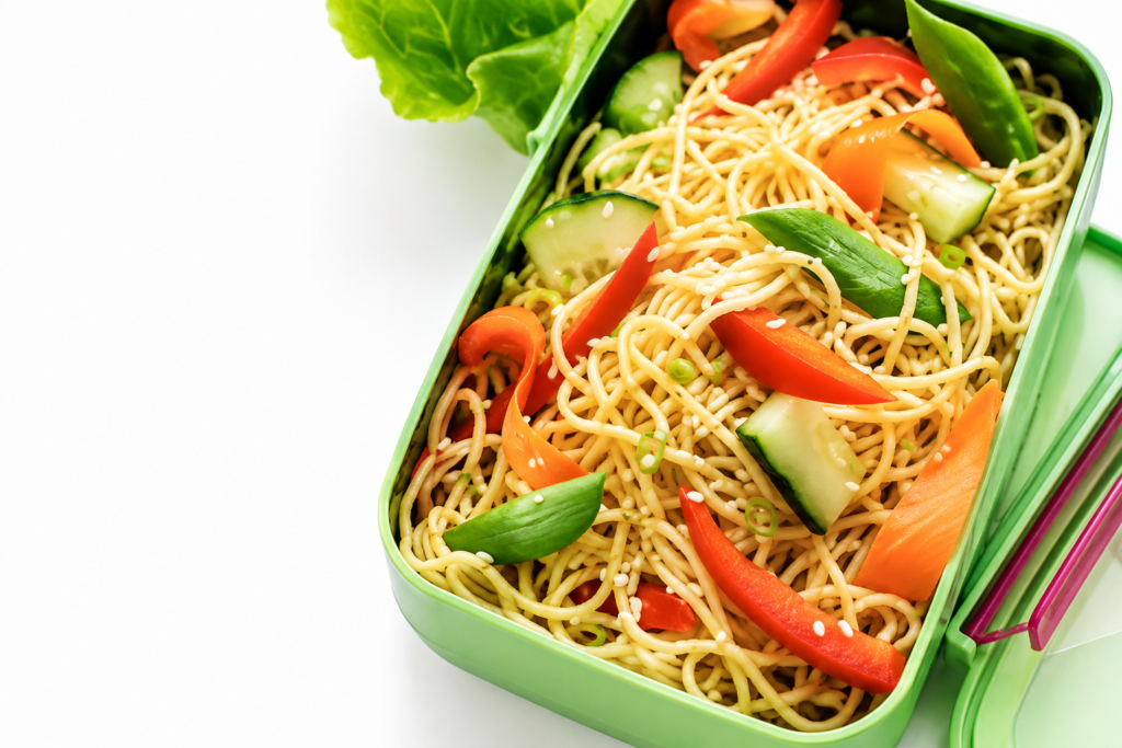 Sesame noodles in a green lunchbox