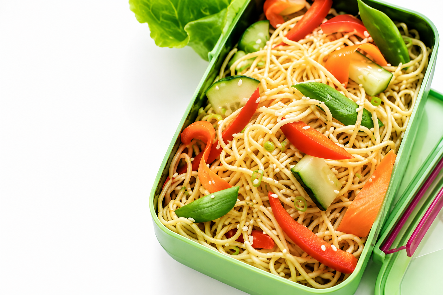 Sesame noodles in a green lunchbox