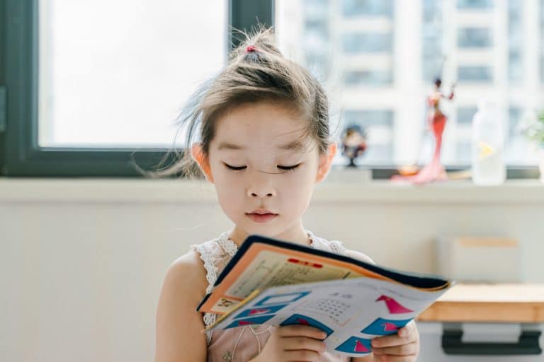 little girl reading a book