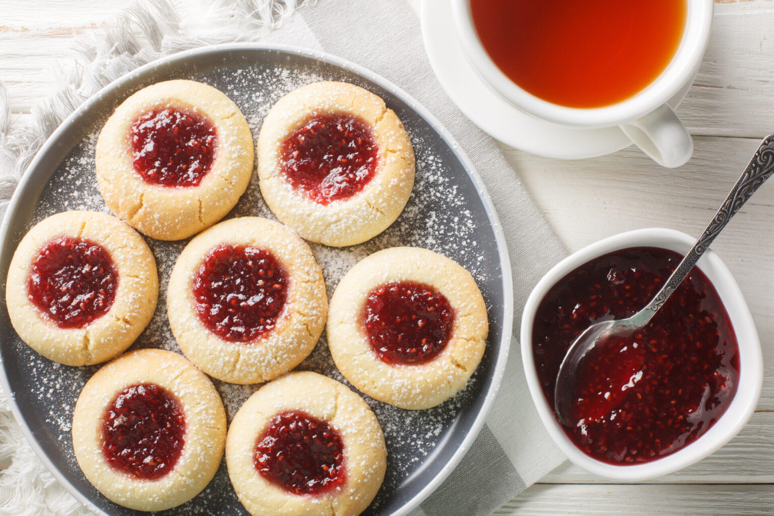 Classic thumbprint cookies with strawberry jam