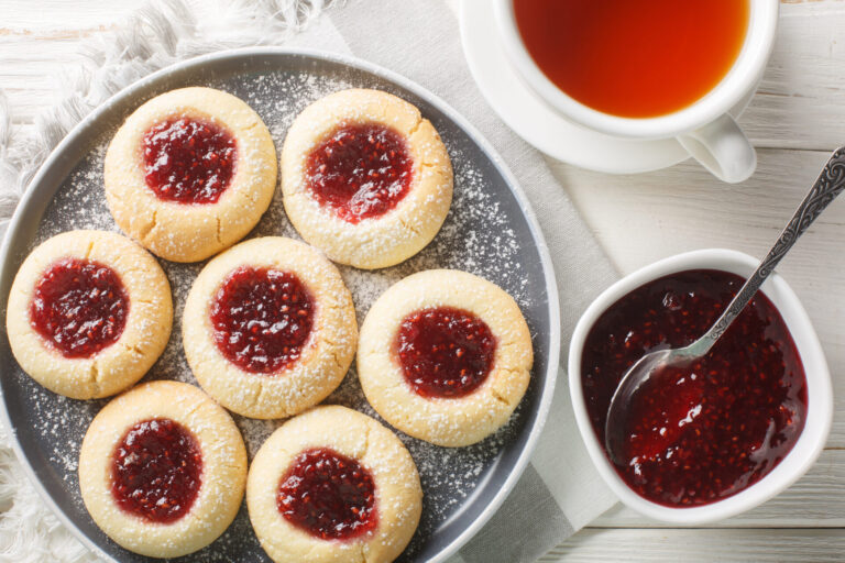 Classic thumbprint cookies with strawberry jam