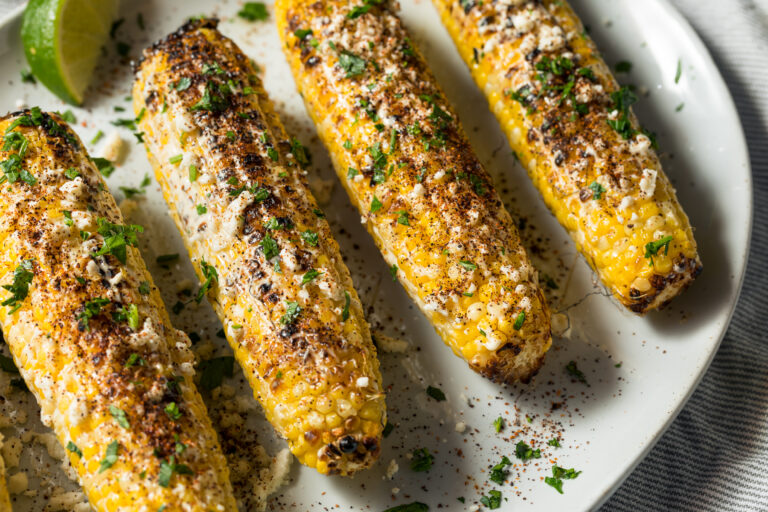 Mexican street-style grilled corn on the cob