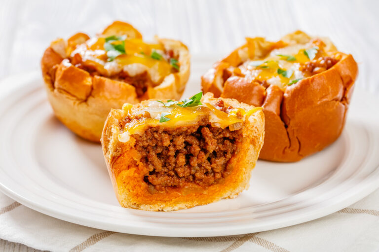 Three Sloppy Joe cups sitting on a white plate