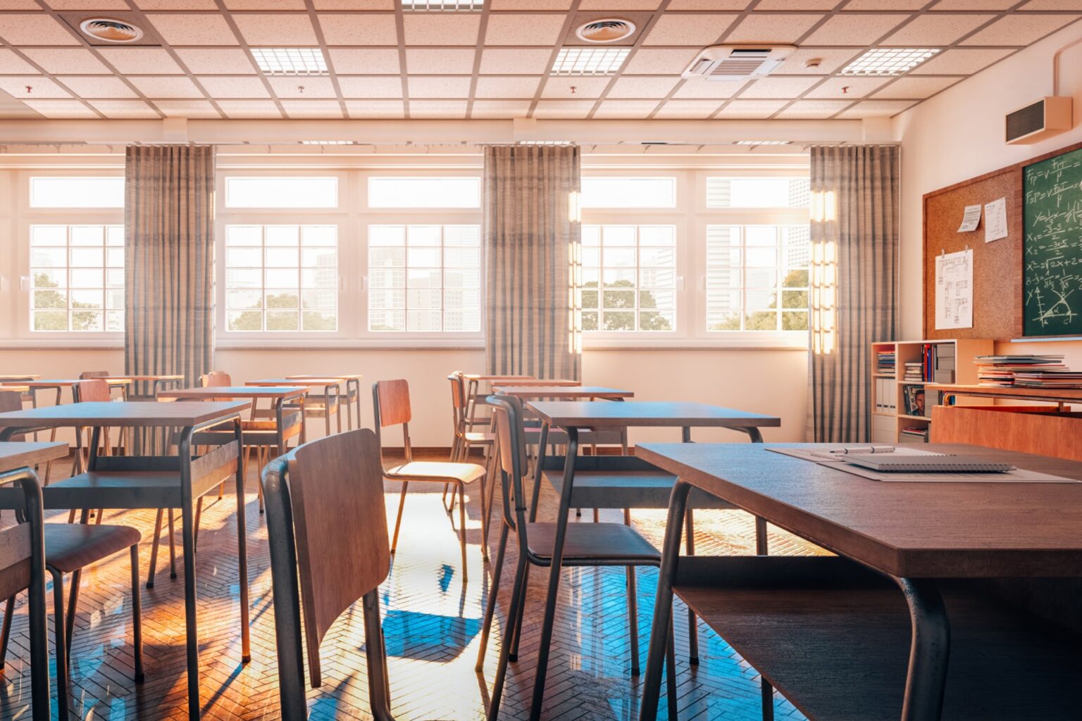 a classroom with big kids desks showing what life is like in middle school