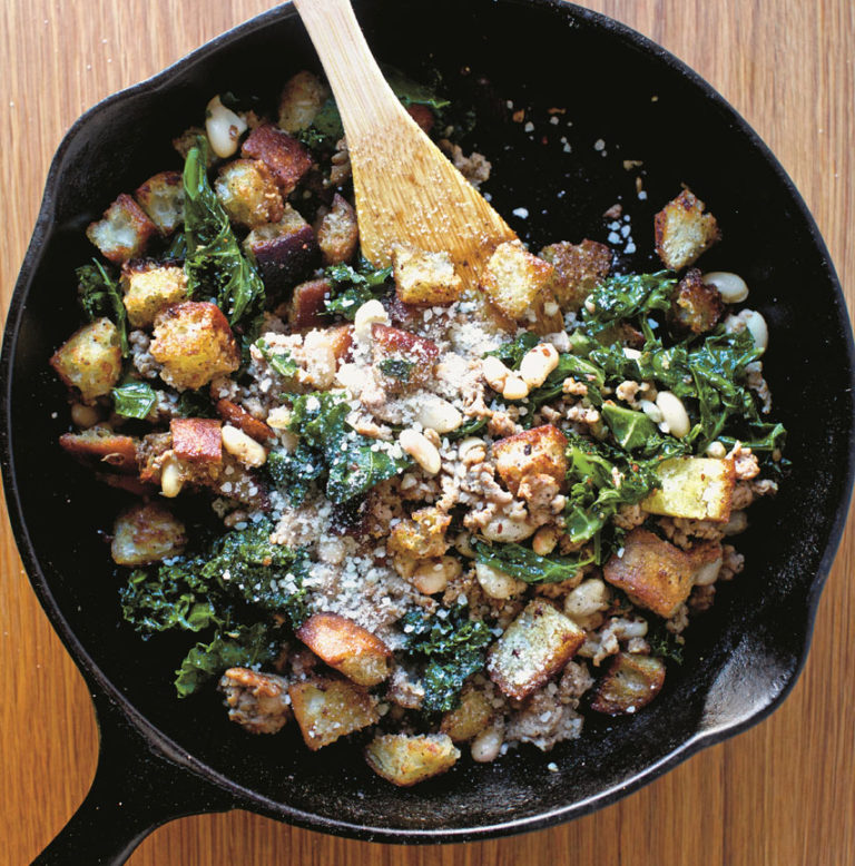 Quick Sausage, Kale, And Crouton Saute - Parents Canada