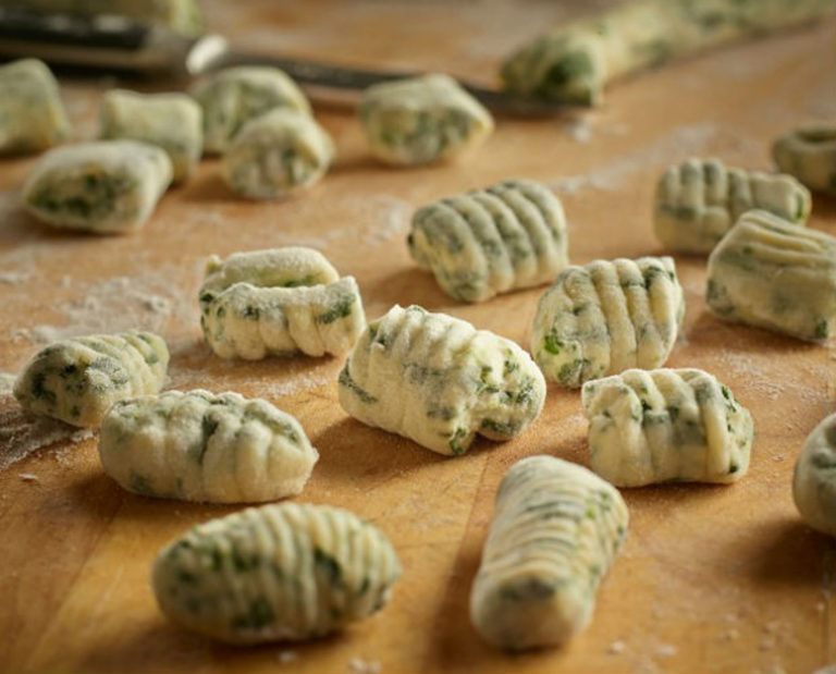 gnocchi on a butcher block