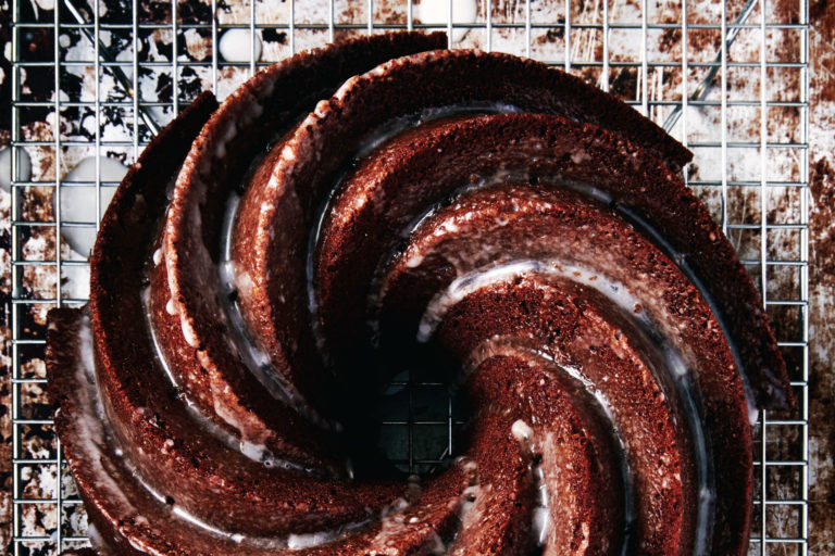 bundt cake on a cooling rack