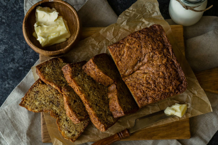 banana bread on a cutting board