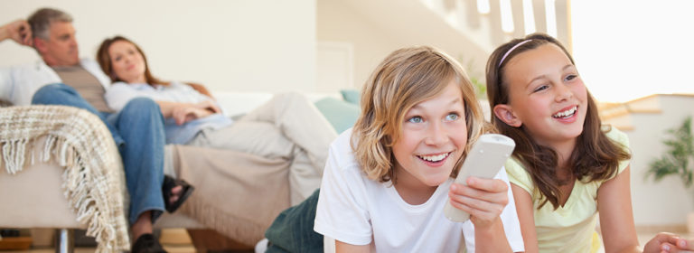 Family watching tv