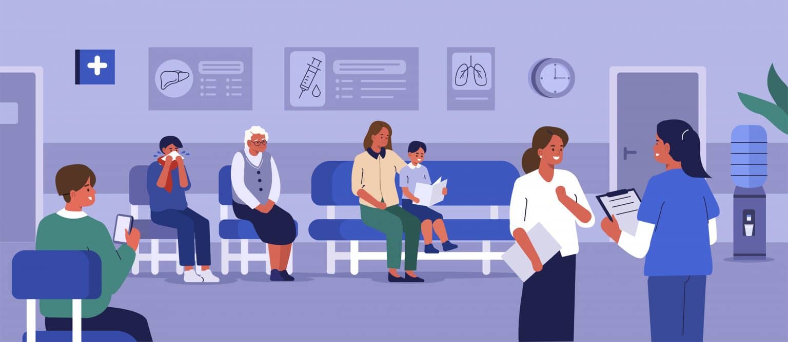 illustration of people in a hospital waiting room