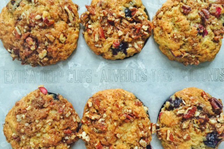 tray of muffins with rhubarb