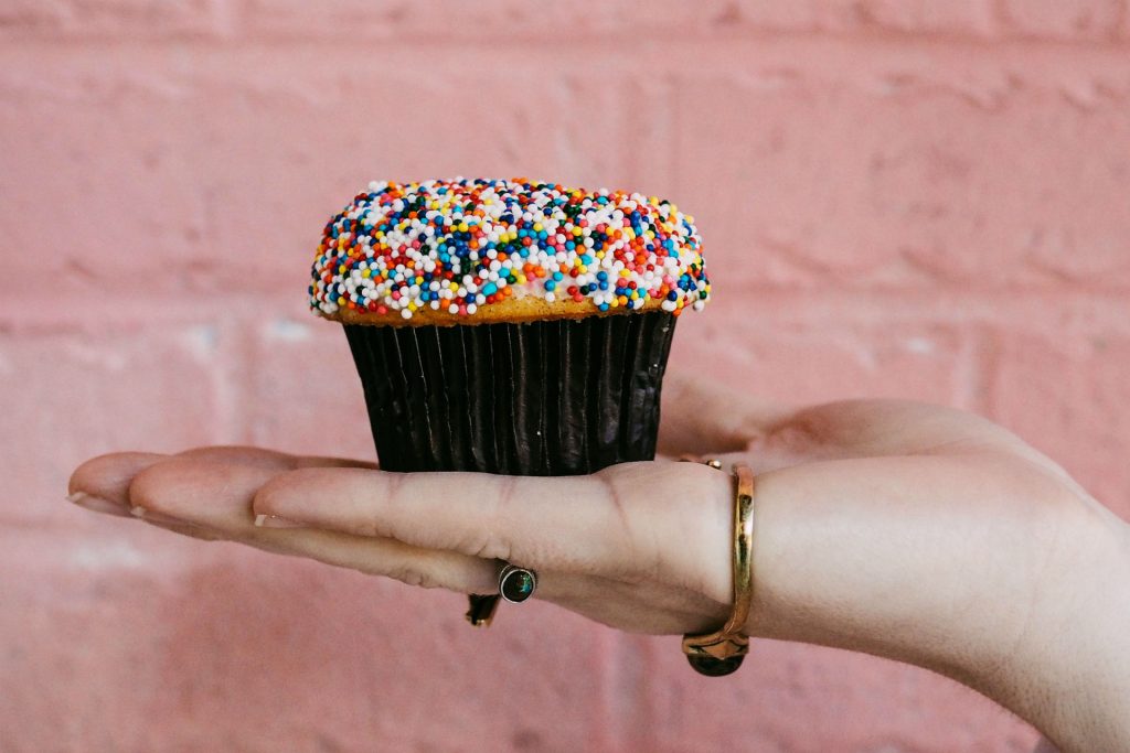 vanilla cupcake with sprinkles