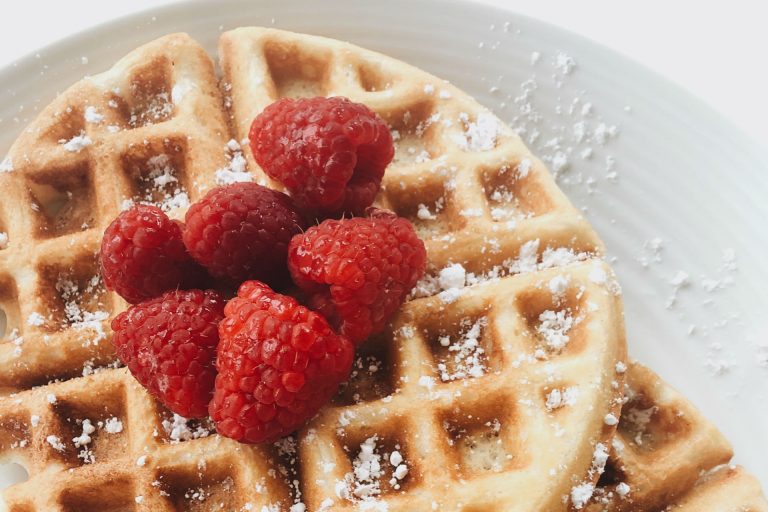 waffles with coconut and fruit