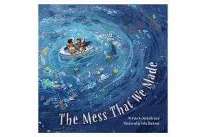 book cover with kids in a boat with garbage-filled water below