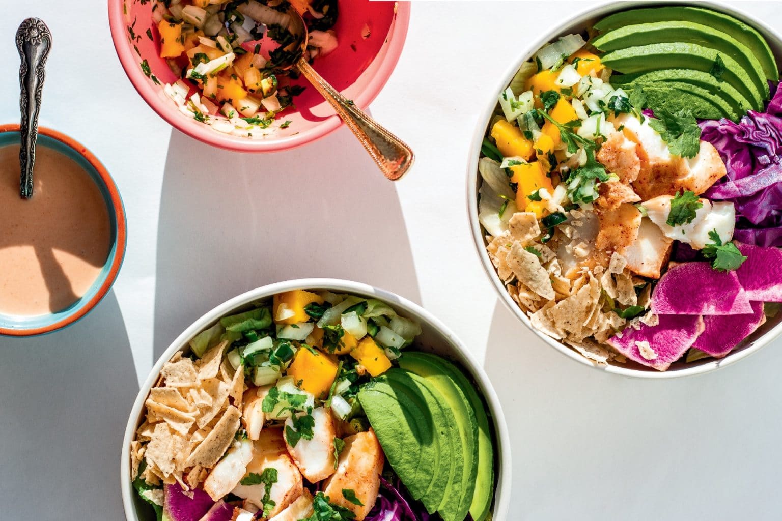 fish taco bowls on a white background