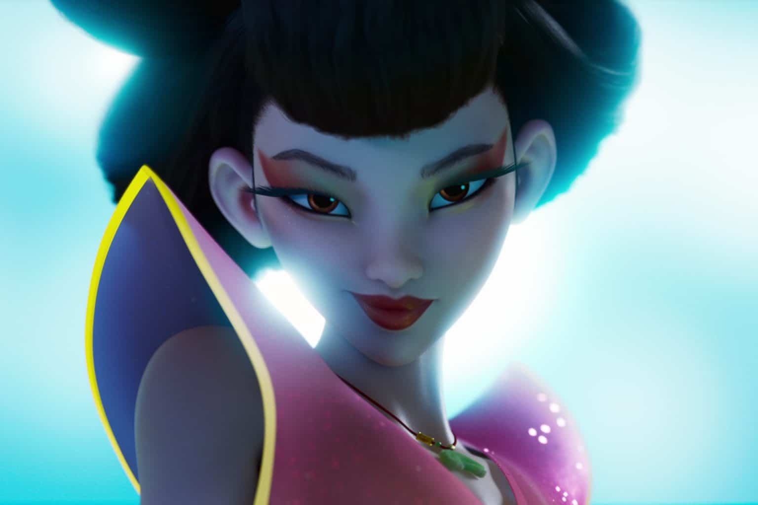 Animated asian woman looking at the camera