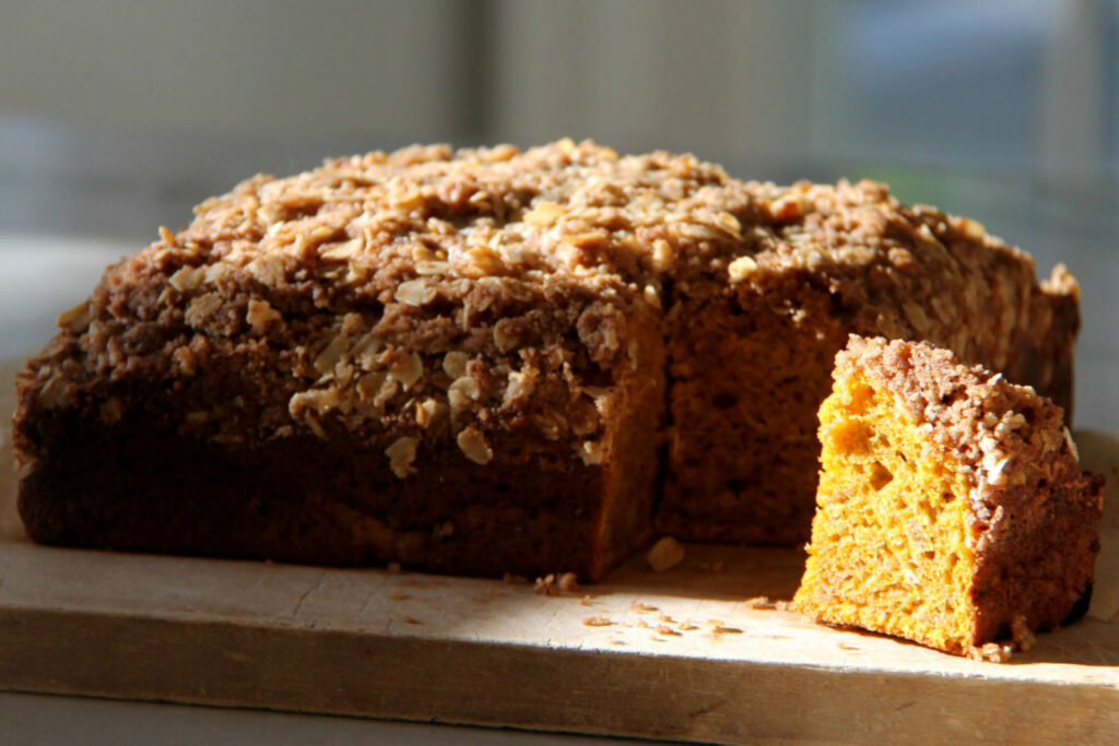 pumpkin spice loaf cut into squares