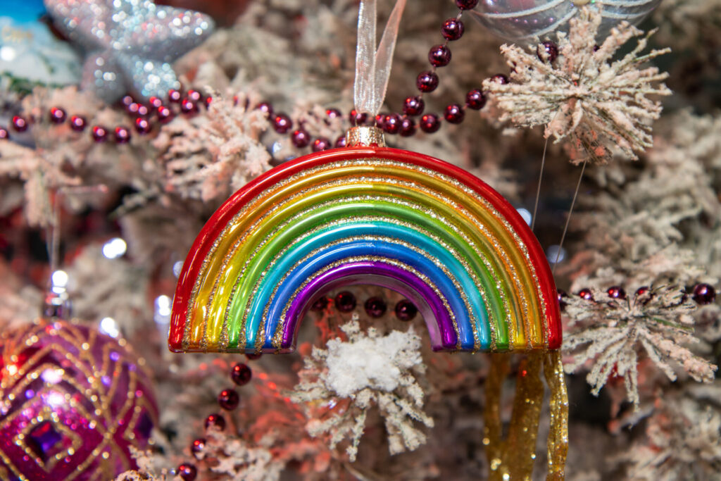 Rainbow holiday ornament, to represent holiday advice for parents of 2SLGBTQ+ youth