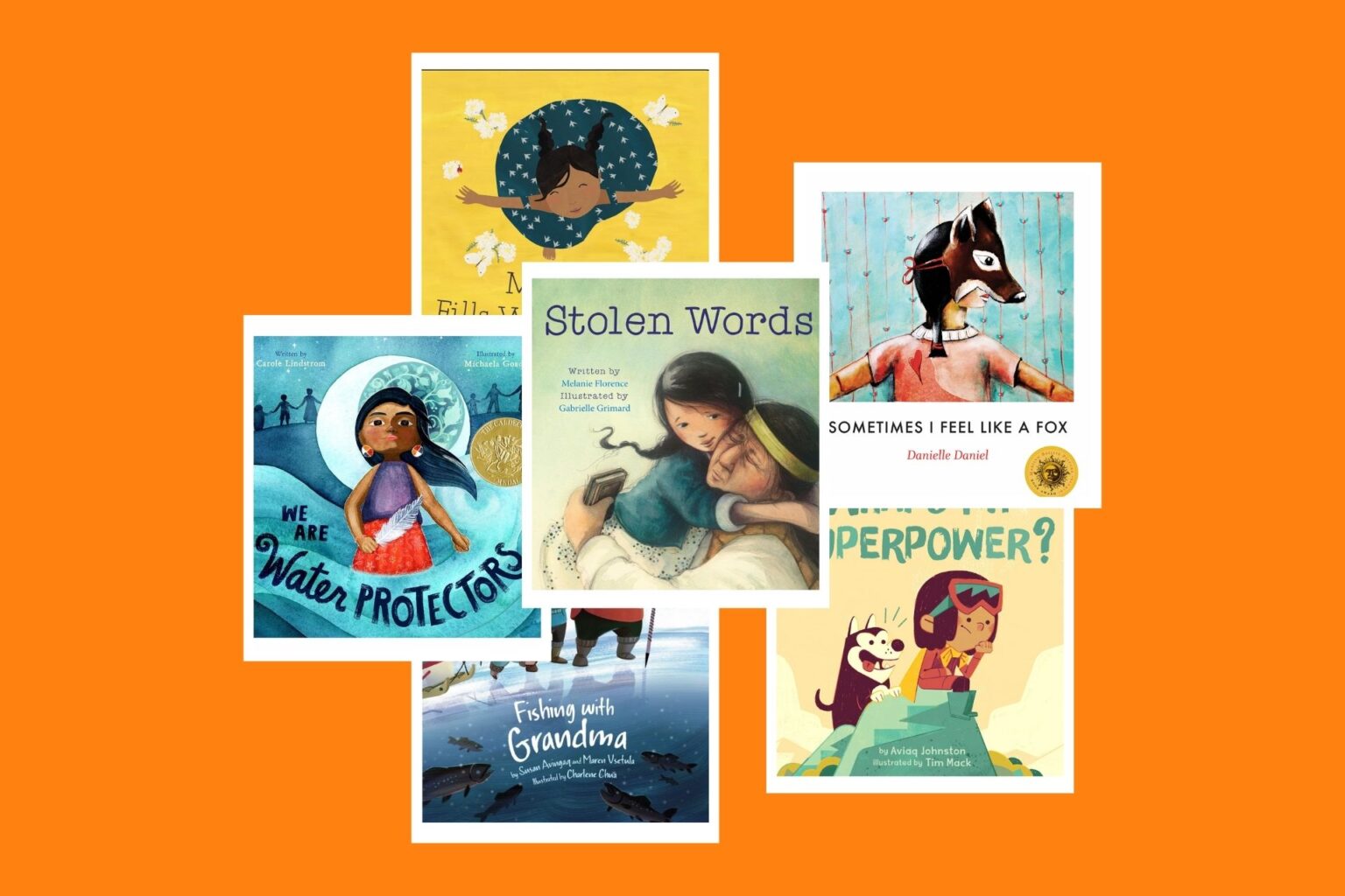 Indigenous Children's Books titles on an orange background