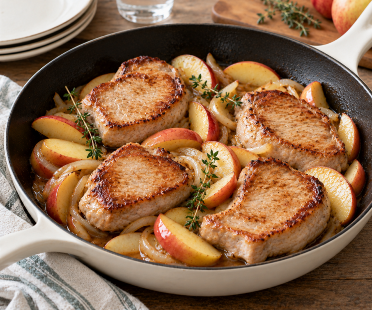 Skillet pork chops and apples