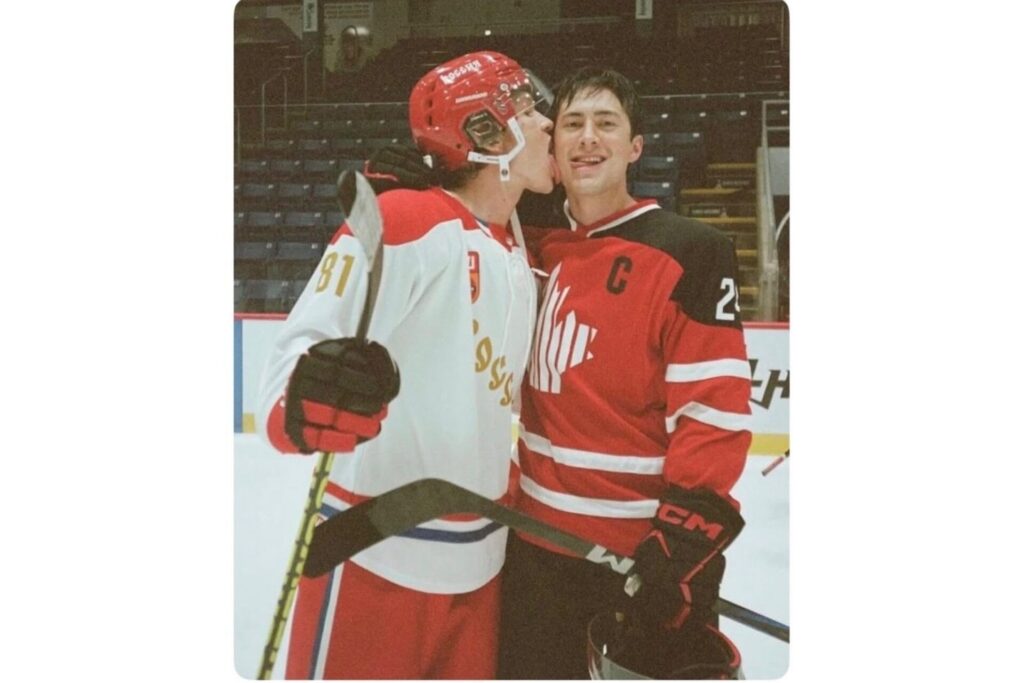 The two stars from Heated Rivalry goof off behind the scenes