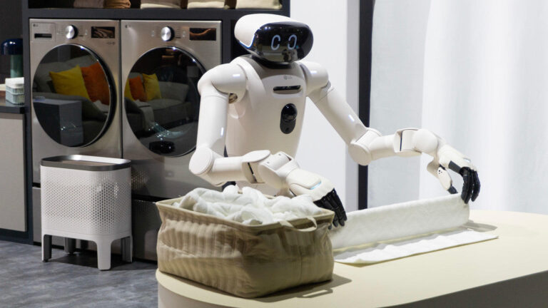 A robot folding laundry to illustrate 2026 tech to improve home lives