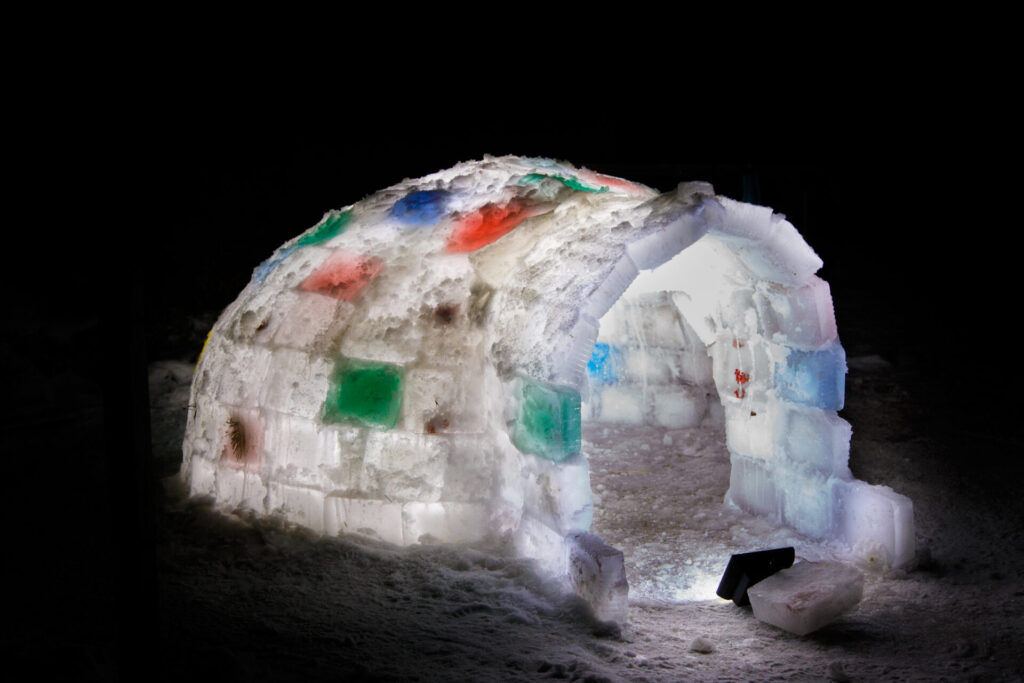 A homemade rainbow igloo as the ultimate snow-day project