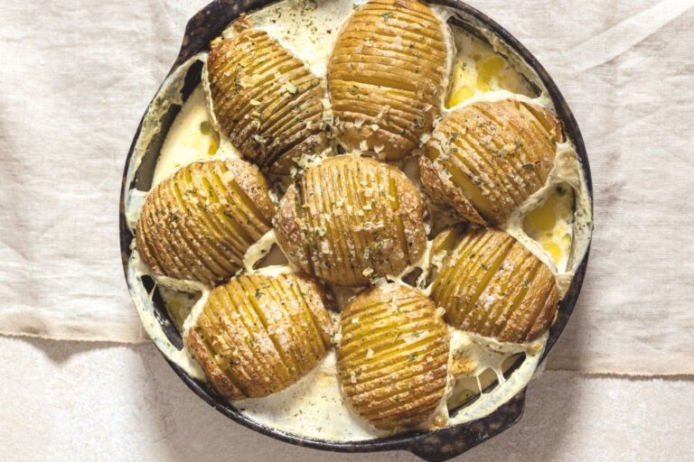 Baking dish of hasselback potato gratin