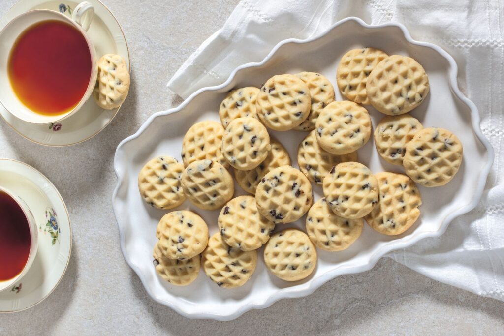 Plate of stracciatella shortbread cookies