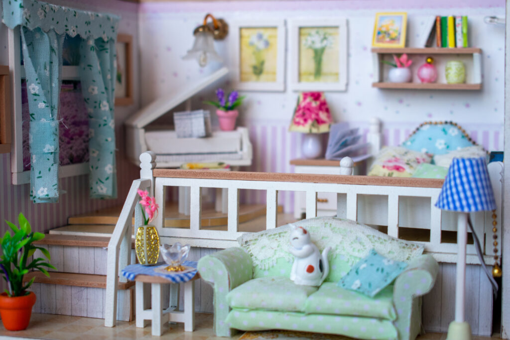 A small room with piano and couch, for "tiny world" crafts