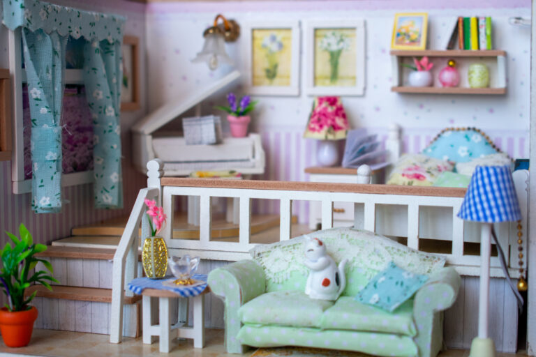 A small room with piano and couch, for "tiny world" crafts
