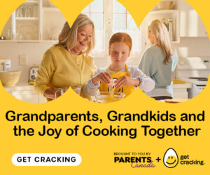 grandparent and grandchild cracking eggs