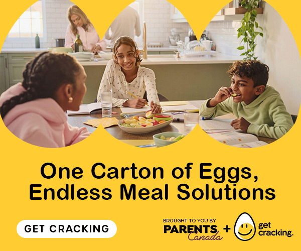 family eating eggs for dinner