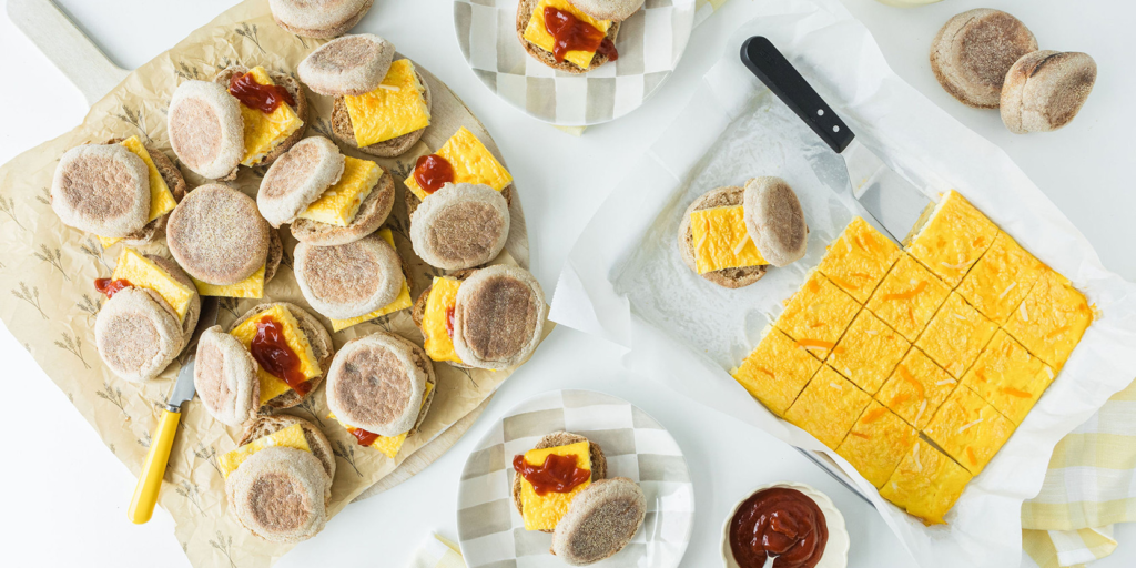 large batch of breakfast egg sandwiches