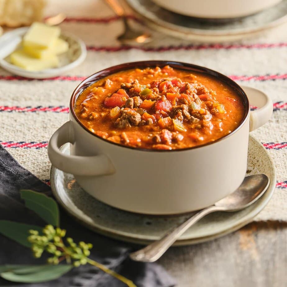 Bowl of Beef and liver chili