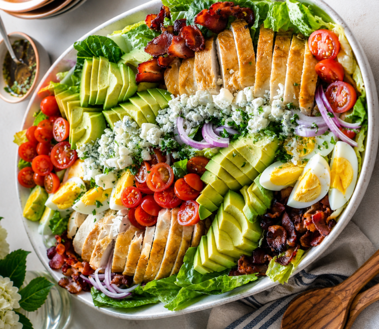 Chicken cobb salad on a serving platter
